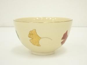 京焼　龍靖造　色絵銀杏茶碗